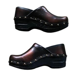 Sanita Clogs Womens Bronze Black Leather Slip-Ons Size EU 35 US4 Nurse Shoes